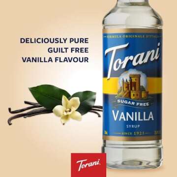 Torani Sugar Free Coffee Syrup, Vanilla Flavored Syrup for Drinks, Zero Calorie, Pump Included, 25.4...