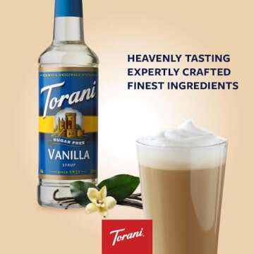 Torani Sugar Free Coffee Syrup, Vanilla Flavored Syrup for Drinks, Zero Calorie, Pump Included, 25.4 Fl Oz
