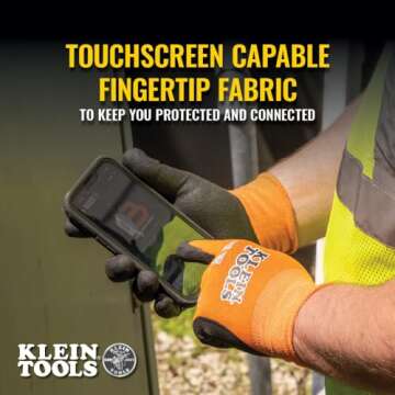 KLEIN TOOLS 60581 Work Gloves, Knit Dipped Cut Resistant ANSI A1 Nitrile Coated Gloves, Nylon-Spandex, Touchscreen Capable, Large, 2-Pair