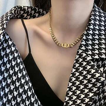 Cuban Link Chain for Women 18k Gold for Love Stainless Steel Hinged Love Jewelry Choker Necklace Gift for Women Teen Girls