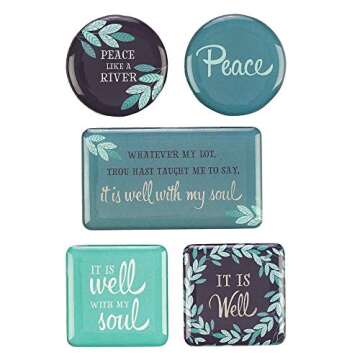 Christian Art Gifts Teal and Blue Assorted Refrigerator Magnets with Spiritual Hymn - It is Well wit...
