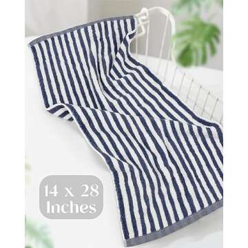 Cleanbear Hand Towels for Bathroom, Breton Stripe Hand Towels Set of 6 Pack, Blue and White Stripes for Bathroom Decor and Daily Use (28 x 13 Inches)