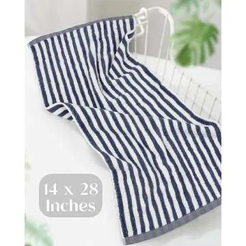 Cleanbear Hand Towels for Bathroom, Breton Stripe Hand Towels Set of 6 Pack, Blue and White Stripes for Bathroom Decor and Daily Use (28 x 13 Inches)