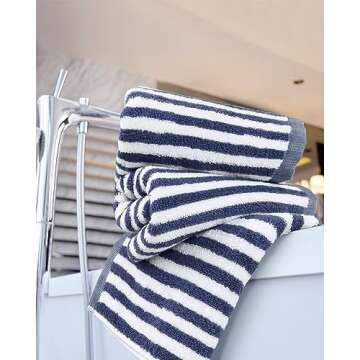 Cleanbear Hand Towels for Bathroom, Breton Stripe Hand Towels Set of 6 Pack, Blue and White Stripes for Bathroom Decor and Daily Use (28 x 13 Inches)