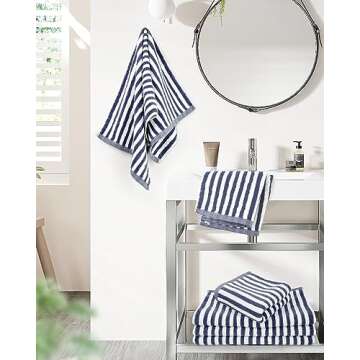 Cleanbear Hand Towels for Bathroom, Breton Stripe Hand Towels Set of 6 Pack, Blue and White Stripes for Bathroom Decor and Daily Use (28 x 13 Inches)