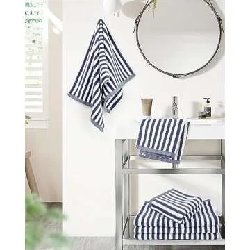 Cleanbear Hand Towels for Bathroom, Breton Stripe Hand Towels Set of 6 Pack, Blue and White Stripes for Bathroom Decor and Daily Use (28 x 13 Inches)