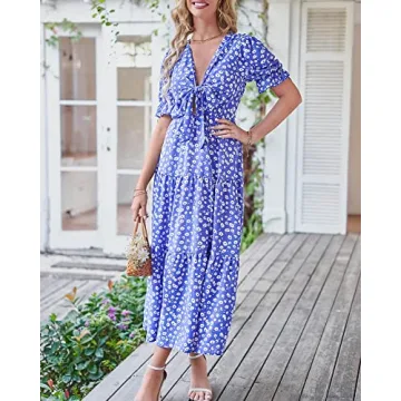 BTFBM Casual Beach Dress for Women - Summer Floral Style