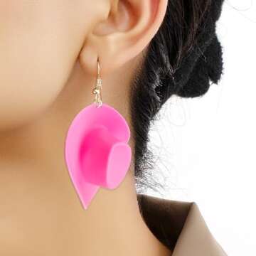 Acxico 10pcs Plastic Mini Miniature Cute Western Cowgirl Pink Cowboy Hat for Doll Dress Up Party Accessories