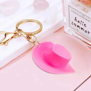 Acxico 10pcs Plastic Mini Miniature Cute Western Cowgirl Pink Cowboy Hat for Doll Dress Up Party Accessories
