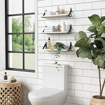 Forbena White Floating Shelves for Wall Decor Set of 3, 17 x 6 Inches Bathroom Shelf Over Toilet, Sm...
