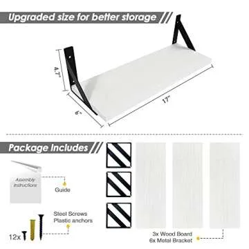 Forbena White Floating Shelves for Wall Decor Set of 3, 17 x 6 Inches Bathroom Shelf Over Toilet, Small Modern Mounted Shelves for Kids Bedroom Nursery Office Living Room Books Picture Frames