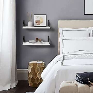 Forbena White Floating Shelves for Wall Decor Set of 3, 17 x 6 Inches Bathroom Shelf Over Toilet, Small Modern Mounted Shelves for Kids Bedroom Nursery Office Living Room Books Picture Frames