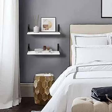 Forbena White Floating Shelves for Wall Decor Set of 3, 17 x 6 Inches Bathroom Shelf Over Toilet, Small Modern Mounted Shelves for Kids Bedroom Nursery Office Living Room Books Picture Frames