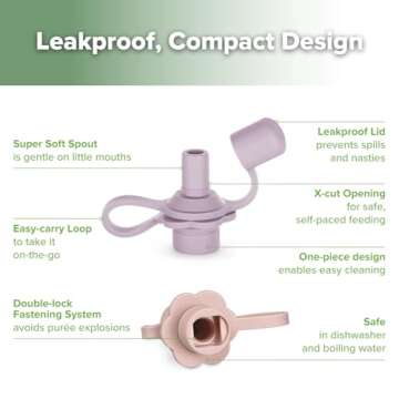 haakaa Multi-Functional Silicone Spout,Baby Pouch Topper,No Spill Silicone Bottle Top,100% Food Grade Silicone,2 Pack