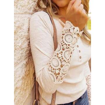 Stylish BTFBM Women Long Sleeve Lace V Neck Shirt