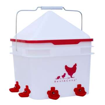RentACoop 2 Gallon Chicken BPA-Free Plastic Bucket Waterer Set with 4 Horizontal Nipples - Corner Pl...