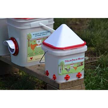 RentACoop 2 Gallon Chicken BPA-Free Plastic Bucket Waterer Set with 4 Horizontal Nipples - Corner Placement