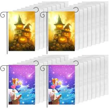 DEAYOU 36 Pack Sublimation Blank Garden Flags, DIY White Lawn Flags Polyester Banners for Outdoor, Courtyard, Party, Home, School, 12" x 18"