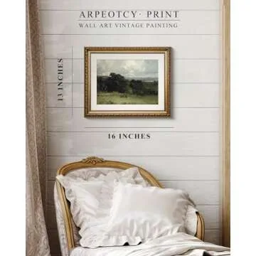 ARPEOTCY Vintage Framed Landscape Wall Art, Bedroom Bathroom Living Room Pastures Scenery Paintings ...