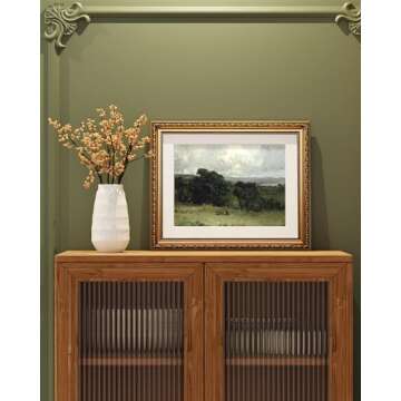 ARPEOTCY Vintage Framed Landscape Wall Art, Bedroom Bathroom Living Room Pastures Scenery Paintings Retro Decor, Canvas Prints Art, Gold Antique Picture Frame Home Wall Decor, 13x16 Inch