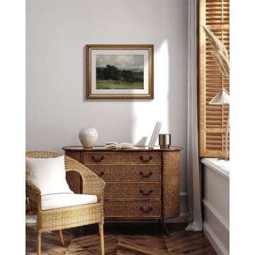 ARPEOTCY Vintage Framed Landscape Wall Art, Bedroom Bathroom Living Room Pastures Scenery Paintings Retro Decor, Canvas Prints Art, Gold Antique Picture Frame Home Wall Decor, 13x16 Inch