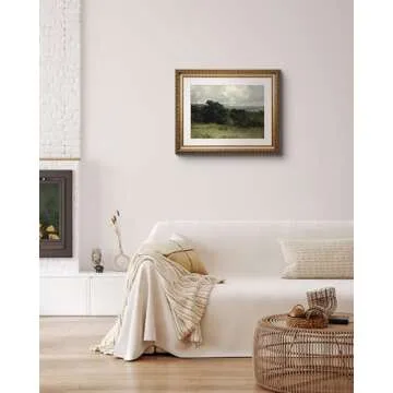 ARPEOTCY Vintage Framed Landscape Wall Art, Bedroom Bathroom Living Room Pastures Scenery Paintings Retro Decor, Canvas Prints Art, Gold Antique Picture Frame Home Wall Decor, 13x16 Inch