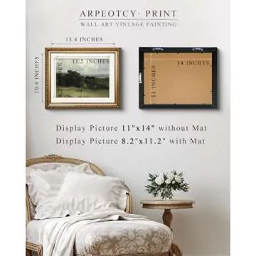 ARPEOTCY Vintage Framed Landscape Wall Art, Bedroom Bathroom Living Room Pastures Scenery Paintings Retro Decor, Canvas Prints Art, Gold Antique Picture Frame Home Wall Decor, 13x16 Inch