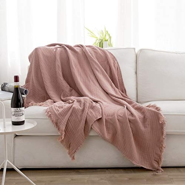 Cozy Dusty Rose Cotton Muslin Throw Blanket for All Seasons