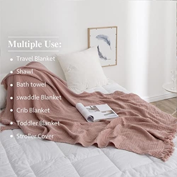 Comfortable Dusty Rose Cotton Throw Blanket for Home