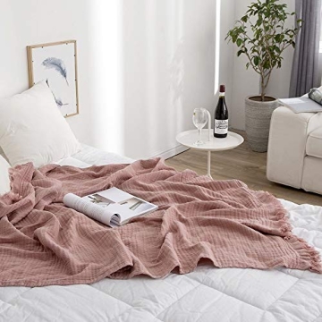 Comfortable Dusty Rose Cotton Throw Blanket for Home