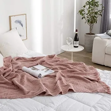 Comfortable Dusty Rose Cotton Throw Blanket for Home