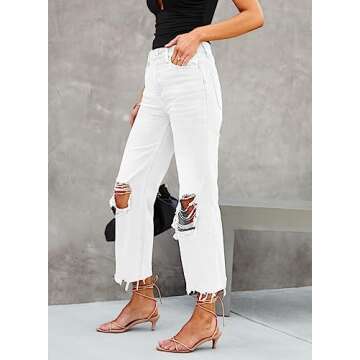 LOLONG Women's White Distressed High Waisted Flare Jeans for Casual Style