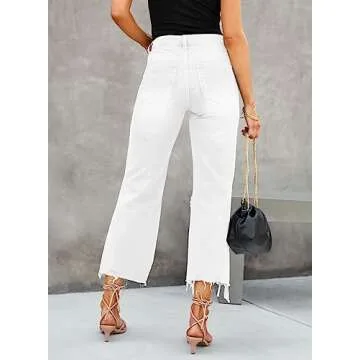 LOLONG White Ripped Flare Jeans for Trendy Women