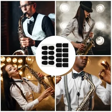 70pcs Black Saxophone & Clarinet Mouthpiece Cushions, Strong Adhesive Tenor Alto Sax Mouthpiece Pads 0.8mm Thick Silicone Mouthpiece Patches Oval Square Accessories for Beginners Musicians
