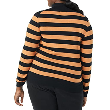 Amazon Essentials Women's Classic-Fit Lightweight Long-Sleeve Turtleneck Sweater (Available in Plus Size), Black Camel Rugby Stripe, Large