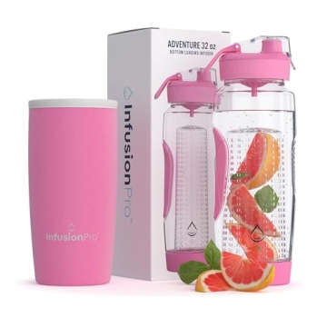 Infusion Pro 32 oz Fruit Infuser Water Bottle with Insulated Sleeve & 50 Recipe Fruit Infusion Water...