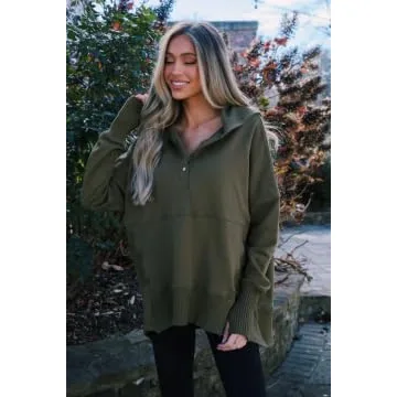 AlvaQ Oversized Half Button Hoodie Sweatshirt for Women