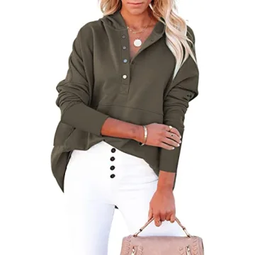 AlvaQ Oversized Half Button Hoodie Sweatshirt for Women