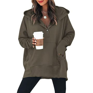 AlvaQ Oversized Half Button Hoodie Sweatshirt for Women