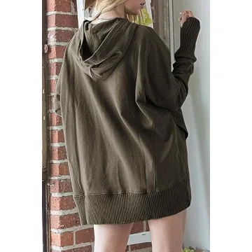 AlvaQ Oversized Half Button Hoodie Sweatshirt for Women
