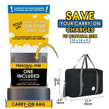 For Spirit Airlines Personal Item Bag 18x14x8 Foldable Travel Duffel Bag Tote Carry on Luggage Duffl...