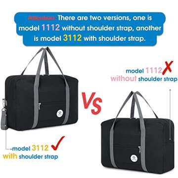 For Spirit Airlines Personal Item Bag 18x14x8 Foldable Travel Duffel Bag Tote Carry on Luggage Duffle Overnight for Women and Men (3112-Black)