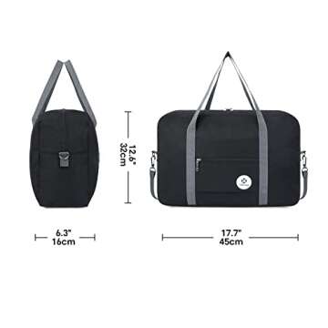 For Spirit Airlines Personal Item Bag 18x14x8 Foldable Travel Duffel Bag Tote Carry on Luggage Duffle Overnight for Women and Men (3112-Black)