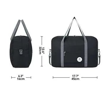 For Spirit Airlines Personal Item Bag 18x14x8 Foldable Travel Duffel Bag Tote Carry on Luggage Duffle Overnight for Women and Men (3112-Black)