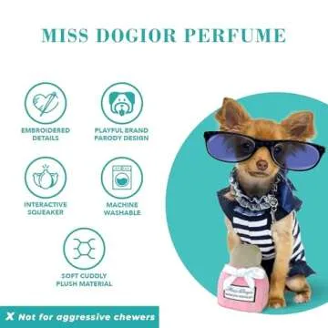 Haute Diggity Dog Miss Dogior Perfume, Plush Designer Dog Toys with Interactive Squeaker, Stimulating Pet Enrichment, Machine-Washable & Safe Materials for All Breeds, One Size
