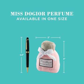 Haute Diggity Dog Miss Dogior Perfume, Plush Designer Dog Toys with Interactive Squeaker, Stimulating Pet Enrichment, Machine-Washable & Safe Materials for All Breeds, One Size