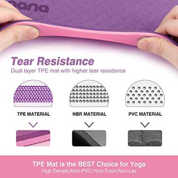 BOBO BANANA 1/4 Thick TPE Yoga Mat,72"x24" Eco-friendly Non-Slip Exercise & Fitness Mat for Men&Women with Carrying Strap, Home Workout Mat for Yoga,Pilates& Floor Exercise (purple)