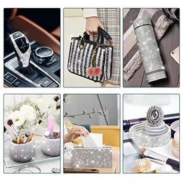 3 Rolls 6.6 Yards Self-Adhesive Crystal Rhinestone Diamond Ribbon - DIY Diamond Ribbon Stickers with 2 mm Rhinestones for Arts Crafts,Bling Silver Ribbon Rolls for Phone,Car Decoration(Silver)