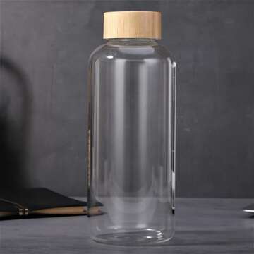 sunkey Sports Borosilicate Glass Water Bottle Wide Mouth 48 Oz Large Water Bottle with Bamboo Lid Neoprene Sleeve Bpa Free