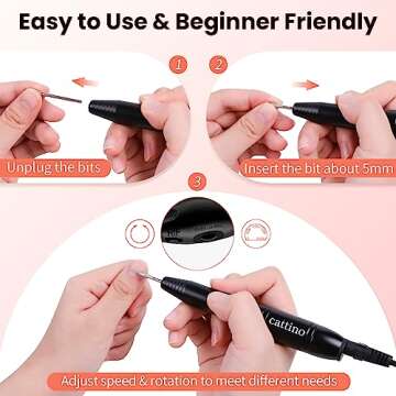 Cattino Electric Nail Drill Kit, Portable Electric Nail File for Acrylic Gel Nails, Efile Manicure P...